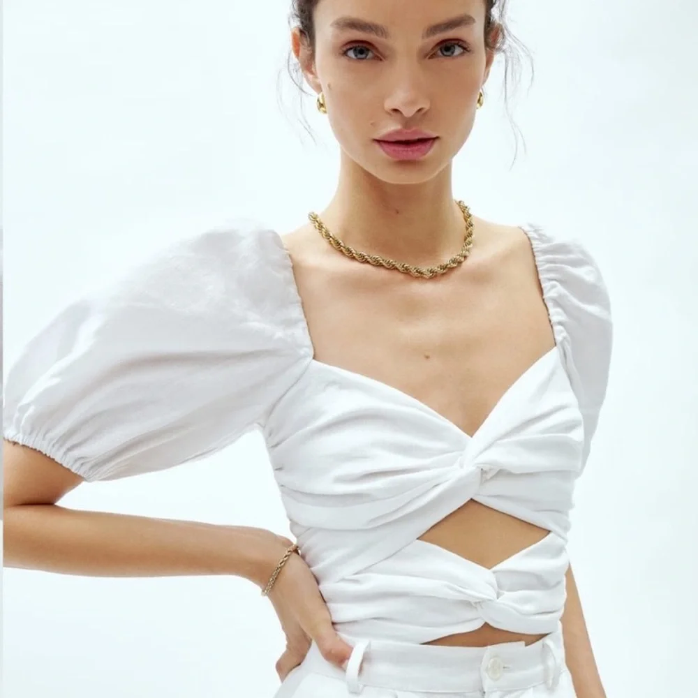 Reformation White Puff Sleeve Top